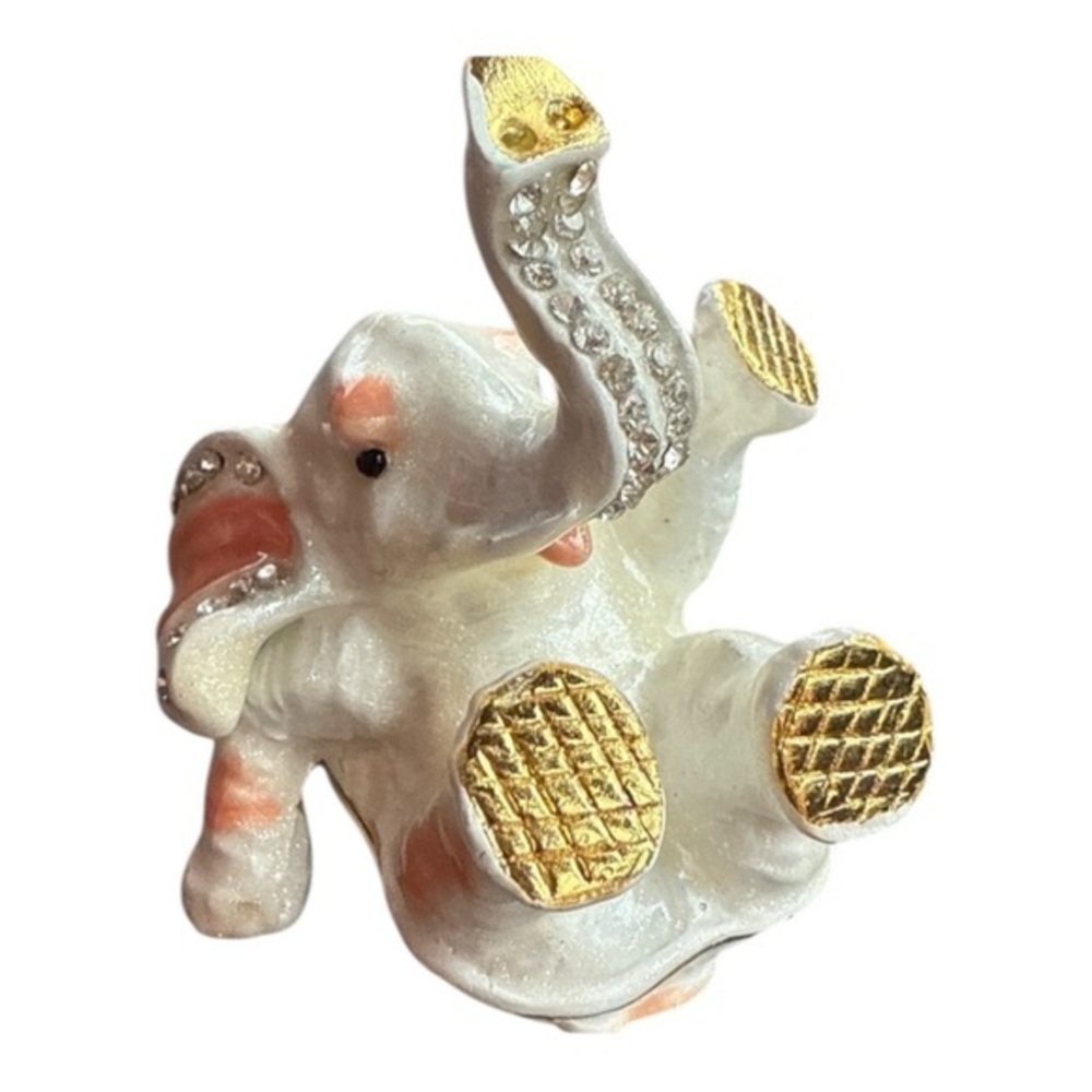 Y2K Jeweled Elephant Trinket Box – Rhinestone Enamel Hinged Keepsake Figurine